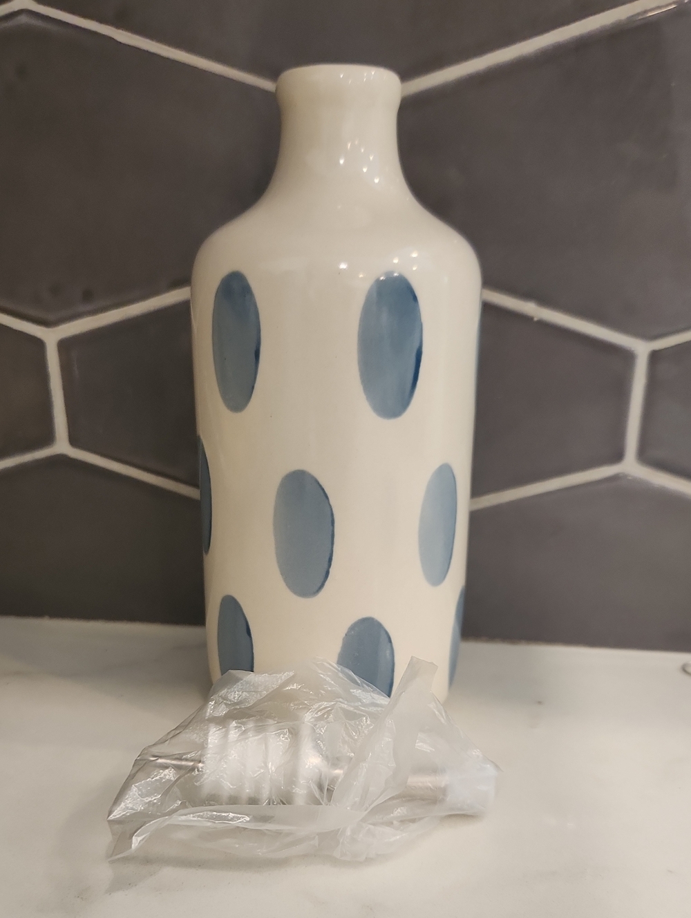 Alltrue Amalfi White Ceramic Olive Oil with Blue Oval Dots
